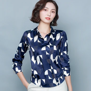 Korėjos Mados Moterų Šilko Marškinėliai Moteris Satin Palaidinės Spausdinti Marškiniai Plius Dydis Blusas Mujer De Moda 2020 Blusas Femininas Elegante