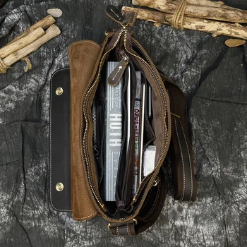 Vyrų Derliaus crazy horse odinis krepšys A4 natūralios odos pečių maišą iPad Storos Karvės odos mokyklos maišelis magnetinis vožtuvas
