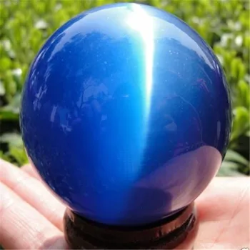 Karšto Parduoti AZIJOS KVARCO DEEP BLUE CAT EYE CRYSTAL BALL SFEROJE 60mm + STOVAS