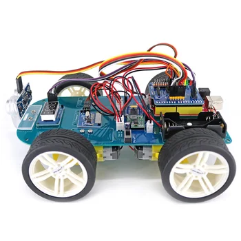 4WD Belaidžio Kreiptuką Nuotolinio Valdymo Guminių Ratų Pavara Variklis Smart Car Kit w/ Pamoka Arduino UNO R3 Nano Mega2560