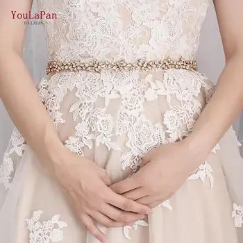 YouLaPan S437-G Aukso Vestuvių Diržai Moterų Suknelės, Diržai Plius Dydis Vestuvių Varčios Diržo Brangakmenis Juosmens Diržus Moterims, Aksesuarai
