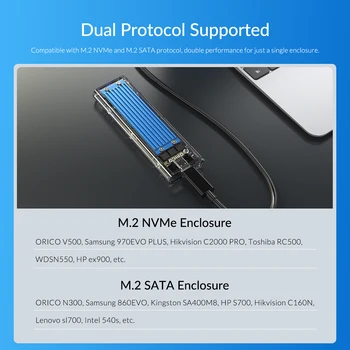 ORICO M2 SSD Atveju NVMe NGFF Dual Protokolo USB3.1 GEN2 10Gbps SSD Aptvarą NVME PCIE Klavišą M NGFF SATA B&M Klavišą SSD Diską
