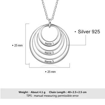 925 Sterlingas Sidabro Karoliai Moterų Asmeninį Multi Ratą Karoliai Custom 3 Pavadinimas Karoliai Fine Jewelry (Sam Hub Fong)