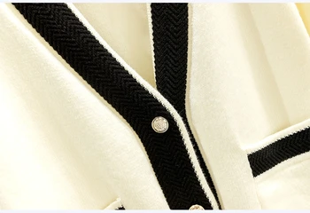 Elegantiškas V-kaklo, ilgomis rankovėmis megzti megztinis moterims korėjos kratinys kišenėje laisvas megztinis 2020 m. rudenį Modis viršūnes baltas juodas