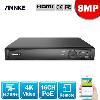 ANNKE 4K 16CH POE Vaizdo įrašymo 4K H. 265+ NVR HD POE 2MP, 4MP 5MP 8MP POE IP Camera Namų Priežiūros Saugumo Motion Detect