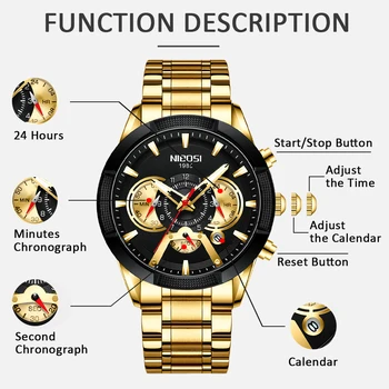 NIBOSI Naujas Priežastinis Sporto Chronograph Mens Watch visų Plieno prabangus Laikrodis Didelis Ciferblatas vyrų Kvarciniai Laikrodžiai aukso Relogio Masculino