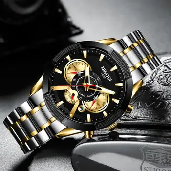 NIBOSI Naujas Priežastinis Sporto Chronograph Mens Watch visų Plieno prabangus Laikrodis Didelis Ciferblatas vyrų Kvarciniai Laikrodžiai aukso Relogio Masculino