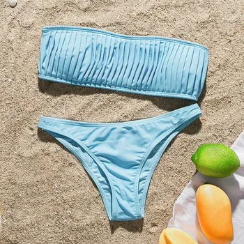 Peachtan seksualus bandeau bikini nustatyti 2020 m. Kietas maudymosi kostiumėliai moterims, maudymosi kostiumėlį, Plisuotos moterų Vasaros paplūdimio biquini Besimaudančių maudymosi kostiumas naujas