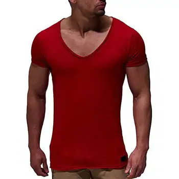 Naujas atvykimo giliai V-kaklo trumpomis rankovėmis vyrams marškinėliai slim fit marškinėliai vyrams, plonas top tee atsitiktinis vasaros marškinėlius camisetas hombre MY070