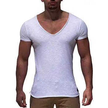 Naujas atvykimo giliai V-kaklo trumpomis rankovėmis vyrams marškinėliai slim fit marškinėliai vyrams, plonas top tee atsitiktinis vasaros marškinėlius camisetas hombre MY070