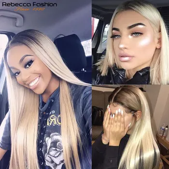 Rebecca 613 Blond Brazilijos Tiesiai Žmogaus Plaukų Perukai Remy Trumpas Ilgas 1B 613 Ombre Nėriniai Priekiniai Perukai už juodaodžių Moterų 12-22 colių