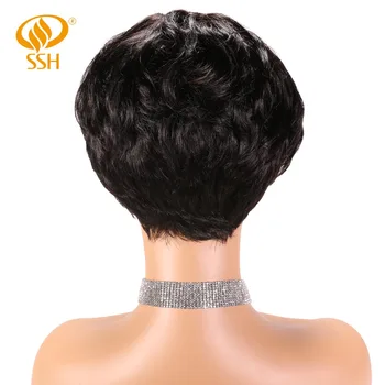SSH Žmogaus Trumpų Plaukų Perukai Moterims, Brazilijos Gamtos Banga Ne Remy Jokio Kvapo