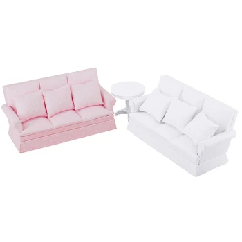 Naujas 1/12 Lėlių Sofa su Nugaros Pagalvėlė Mini Sofa-lova, Kėdė, Baldų Modelį Žaislai Doll House Dekoro Miniatiūriniai Priedai