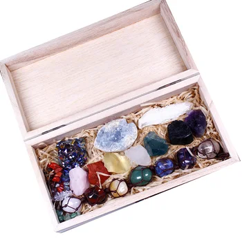 11pcs Natūralių kristalų Septynių terapijos akmens Žaliava energijos, akmens kristalų sankaupos rūdos standartas Išskirtinį medinę dėžutę dovanų kolekcija