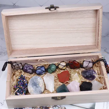 11pcs Natūralių kristalų Septynių terapijos akmens Žaliava energijos, akmens kristalų sankaupos rūdos standartas Išskirtinį medinę dėžutę dovanų kolekcija