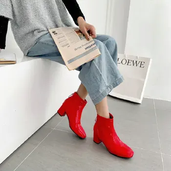ZawsThia 2020 patentų PU oda žiemą geltona balta rožinė raudona moteris batai aikštėje med aukštakulnius moterys martin batai dydis 33-51