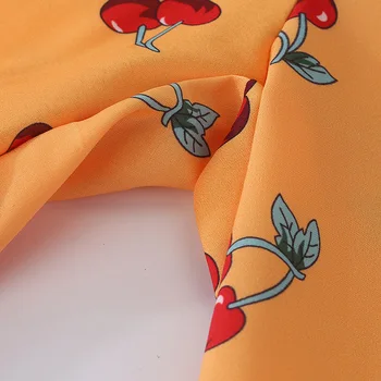 Mielas moterų pižama rinkiniai, oranžinės spalvos, su trešnių spausdinti priežastinis pajama komplektai mados softy pižama ponios
