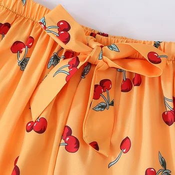 Mielas moterų pižama rinkiniai, oranžinės spalvos, su trešnių spausdinti priežastinis pajama komplektai mados softy pižama ponios