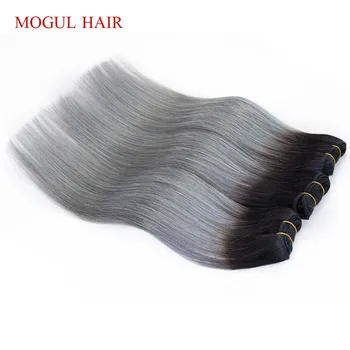 MOGUL PLAUKŲ T 1B White Grey Ombre Žmogaus Plaukų Skaičius 2/3 Ryšulius su Uždarymo Brazilijos Tiesūs Plaukai Ryšulių Remy Plaukų Pynimas Pratęsimo