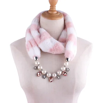 2019 žiemos moterų kailio šalikas deimantų karoliai pakabukas šalikas ponios šiltas pledas šalikai foulard femme ponios pareiškimą papuošalai