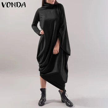 Retro Kietas Apdaras VONDA Maxi Suknelė Moterų Žiemos Sundress 2021 Atsitiktinis ilgomis Rankovėmis Maxi Vestidos Moterų Derliaus Suknelės Negabaritinius