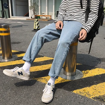 SingleRoad Vyrai Džinsai Vyrų 2020 Negabaritinių Pločio Kojų Korėjos Stiliaus Džinsinis Tiesios Kelnės Harajuku Streetwear Mėlyna Kankina Jean Vyrams