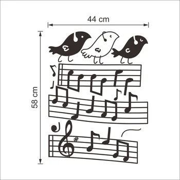 Naujas Muzikos nata Bird Modelis Sienų Lipdukai Namų Dekoro, Apdailos, Menas, Sienų Nuimamas Vandeniui Juodos 38*57CM