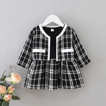 Vaikų kostiumas 2021 m. pavasarį ir rudenį mergina kūdikių Xiaoxiang stiliaus ilgomis rankovėmis kostiumas Mergaitei Gimtadienio Švarkas + suknelė 2-piece set