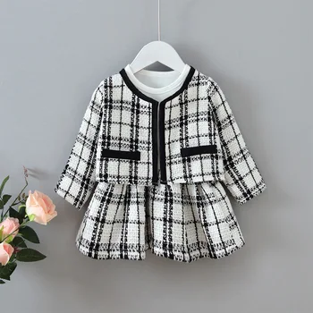 Vaikų kostiumas 2021 m. pavasarį ir rudenį mergina kūdikių Xiaoxiang stiliaus ilgomis rankovėmis kostiumas Mergaitei Gimtadienio Švarkas + suknelė 2-piece set