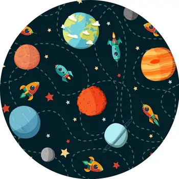 Apskritimo fone turas Kosmoso Nuotraukų Fone Animacinių filmų Išorinės Planetos Žvaigždėto Dangaus Raketų Laivas Berniukas Gimtadienio dekoras Reklama vinilo