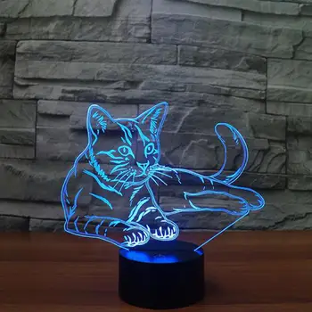 Katė Modeliavimas 3d naktinė lempa Akrilo Remote Touch jungiklis 7 spalvų kaita, Led Lempos Kalėdų Dovana Vaikų Žaislai Naktį Šviesos