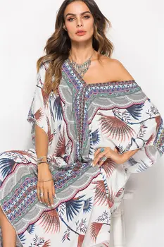 Naujas Spausdinti Bohemijos Moterų Maxi Suknelė Batwing Rankovės Atostogų Paplūdimio Drabužiai Mados Musulmonų Abaja Dubajus Arabų Maroko Skraiste