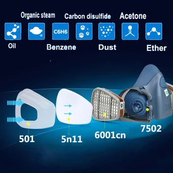 Visas Veidas Facepiece Respiratorius Rinkinys Dažymo Purškimo Dulkių Silikono Dujų Kaukė Drop Laivyba 7502 PM021