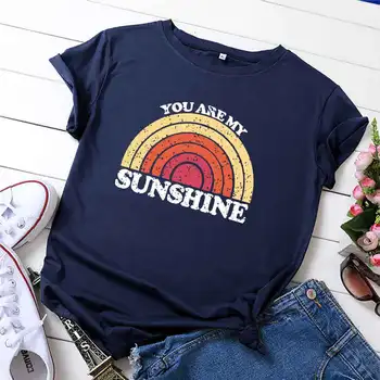 Medvilnė, Vasaros Nauji moteriški marškinėliai Spalvinga Tu mano saulė, O-Kaklo Harajuku Viršuje Atsitiktinis marškinėliai Negabaritinių Dydis S-XL