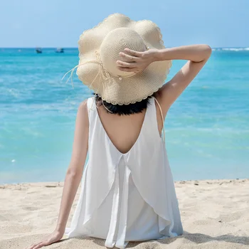 Šiaudų skrybėlę, moteris vasarą pajūrio korėjos vasaros laukinių nuo saulės sun skrybėlę beach sun skrybėlę didelis kraštų ir didelis kraštų