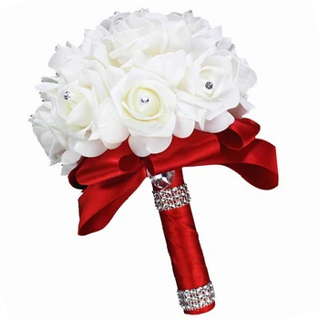 Vestuvių Puokštė Juostelės PE Putų Dirbtinių Rožių Gėlių Nuotakos Bridesmaid Ranka Laikykite Puokštė su Šilko Juostelės Pearl
