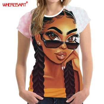 WHEREISART Melanino Poppin Marškinėliai 2020 M., T Marškinėliai Moterims Afro Mielas Animacinių filmų Mergina Modelio Marškinėlius Femme Drabužius Moterų marškinėliai Topai