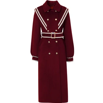 Moterų karinio jūrų Laivyno vintage stiliaus Dvigubo breasted Vilnoniai paltai Rudenį, Žiemą Classic Slim vilnos mišiniai, Ilgas Paltas