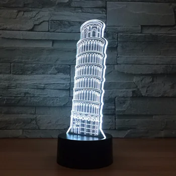 Pizos Bokštas 3D Akrilo Iliuzija Lempos 5V USB 7 Spalvų Kaita, Lava Lempa Kūrybos Namų Dekoro