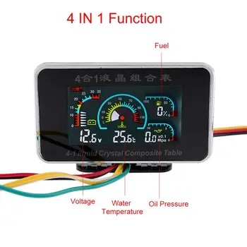 4 in 1 LCD Automobilių Skaitmeninio SIGNALO Indikatorius Voltmeter Alyvos Slėgio Kuro Vandens Temp 12-24V 83XA