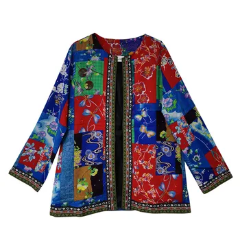 Rudenį Moterų chaqueta Derliaus Etninės Stiliaus Gėlių Spausdinti ilgomis Rankovėmis Plius Dydis Medvilnės Striukė Kailis 2020 populiarus femme veste