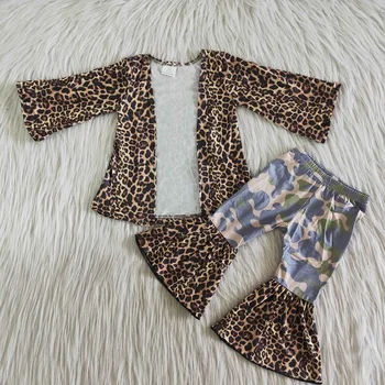 Megztinis Vaikų Aprangos Mados Kūdikių Drabužiai Rinkiniai Ilgomis Rankovėmis Varpo Apačioje Kelnės Camo Leopard Bamblys Mergina Boutique Drabužių