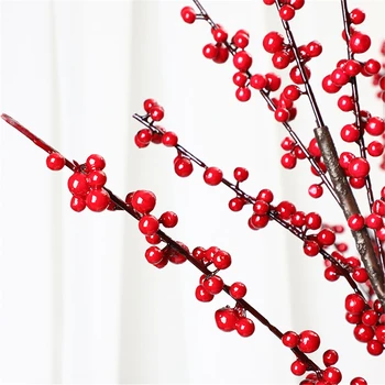 Dirbtinių Gėlių Puokštė Raudonų Uogų Plantas Artificiales Klastotės Holly Namų Dekoro Priedai Kalėdinė Dekoracija Dirbtinis