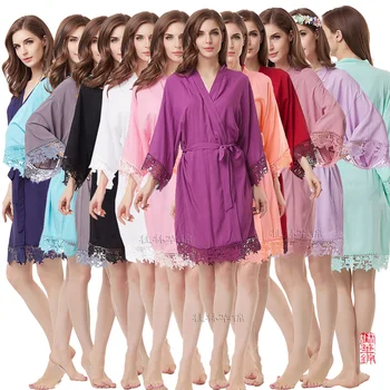 Medvilnės Kimono Skraiste, Nėriniai Skraiste Bridesmaid, Chalatai Nuotakos Šalis Rūbeliai moterų pižama sleepwear A300A