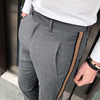 Šoninės Juostelę Ziajać 2019 Vyrų Suknelė Kelnės Verslo Atsitiktinis Biuro Kelnės, vyriški Atvartu Ilgai Pantalon Homme Slim Vyrų Socialinės Kelnės