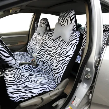 Trumpas Pliušinis Balta Zebra Sėdynių Užvalkalai Nustatyti Universalus Tinka Daugumai Automobilių Sėdynės Vairo Padengti Pečių Trinkelėmis Automobilių Sėdynės Padengti