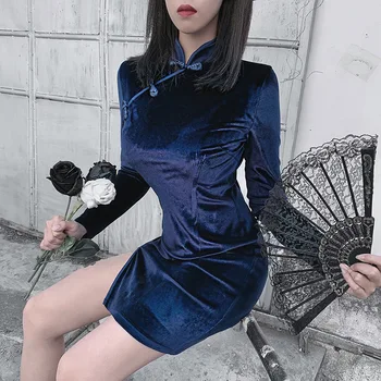Moterų Suknelė Cheongsam Kinijos Liesas Mini Suknelė Streetwear Seksualus Derliaus Harajuku Vasarą Moterys Plonas Audinys Juodos Suknelės