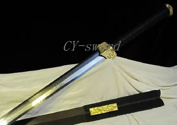 Rankinio kalimo pucker sulankstyti plieno ašmenys Kinijos Longquan Kardas octahedral han kardas Aukštos Kokybės Vario Priedai ebony Apvalkalas