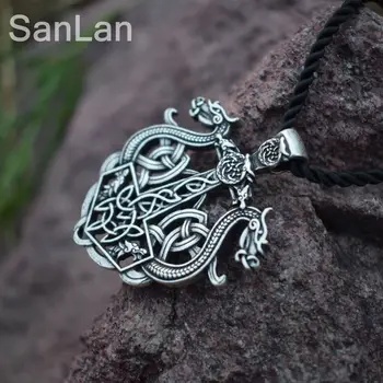 SanLan Prekės vikingų laivų karoliai viking amuletas didelis double dragon laivo pakabukas šiaurės talismanas papuošalai