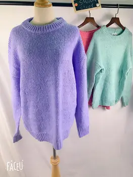 Nauja mėlyna Žiemos Megztinis Moterų Megztinis Mergaitėms Viršūnes Derliaus Violetinė Rudenį Elegantiškas Moterų Megzti Viršutiniai drabužiai Šiltas Megztinis Negabaritinių